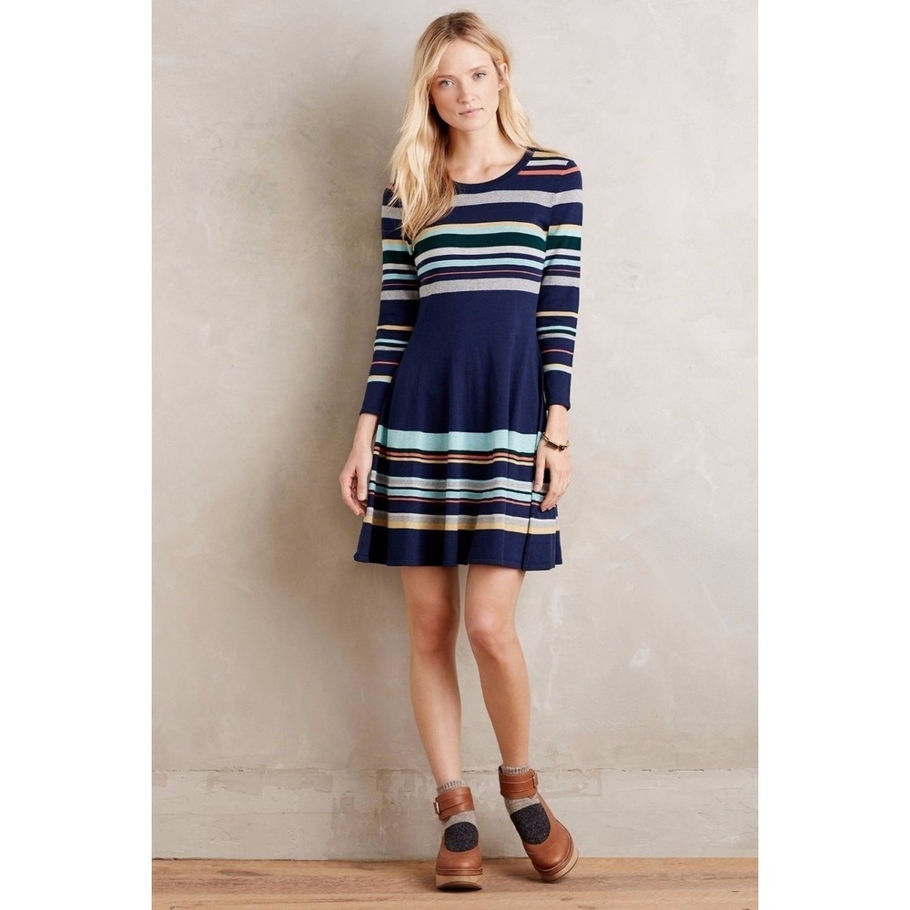 Anthropologie Moth Sweater Dress M Luca Striped OB430470 Cotton Merino Wool Boho
